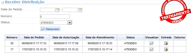 105 Receber Distribuição Após o atendimento das requisições pelos almoxarifados (e outros estabelecimentos), os produtos são enviados aos estabelecimentos demandantes.