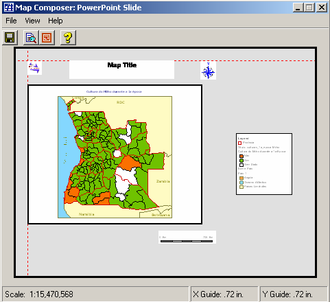 5 Exportar mapas para o PowerPoint Map Composer Permite criar composição de mapas que podem ser imprimidos em impressoras ou exportados/transferidos para programa Pawer Point para fazer apresentações.