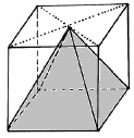 planificação de uma pirâmide de base quadrada como a figura: Sabendo-se que o volume da pirâmide é de 6 m³, então o volume do cubo, em m³, é igual a: (A) 9 (B) 1 15 (D) 18 (E) 1 A área da base dessa
