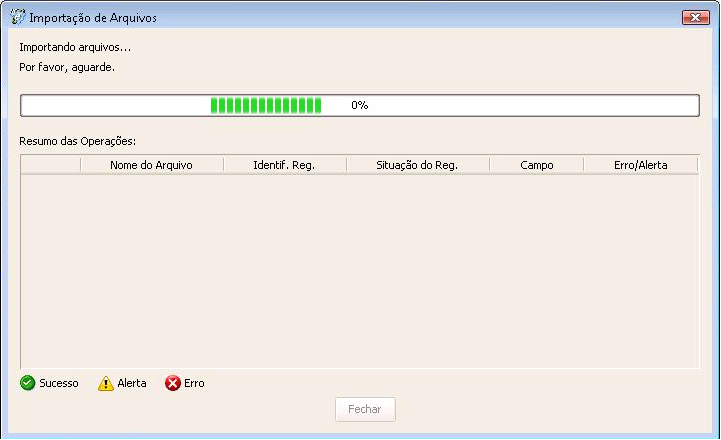Durante o processo de importação, aparecerá uma janela que mostrará o