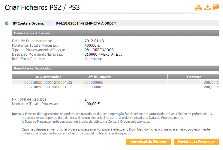 Após terminar a inserção de registos deverá ser selecionado o botão Efetuar, para avançar para o ecrã seguinte.