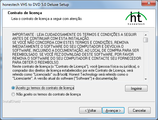 10. honestech 3. Instalação do honestech VHS to DVD 5.0 Deluxe 3.1. Instalação do honestech VHS to DVD 5.0 Deluxe 3.1.1. Clique em [Avançar >] para continuar a instalação.