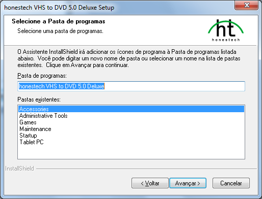 11. VHS to DVD 5.0 Deluxe 3.1.3. Clique em [Alterar ] se desejar instalar o software em uma pasta diferente. Clique em [Avançar >] para continuar a instalação. 3.1.4.