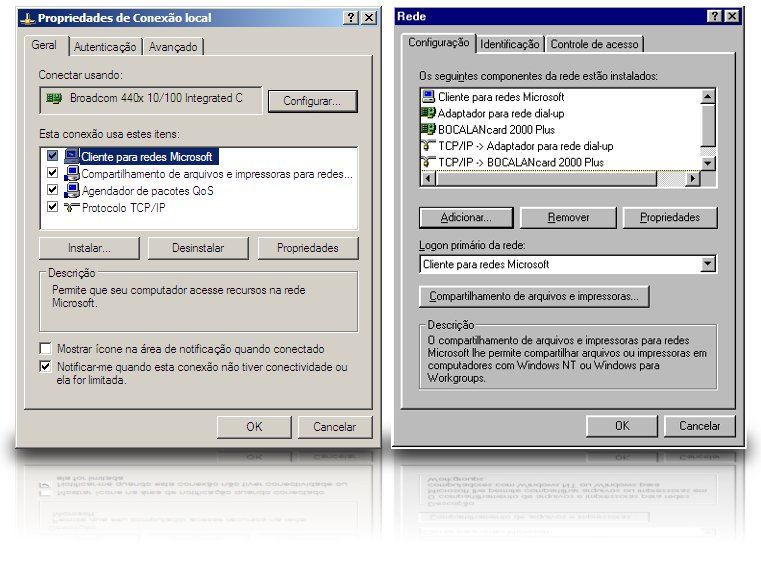 Configurando a rede no Windows Voltando às propriedades da conexão, a configuração da rede vai dentro das propriedades do protocolo TCP/IP, onde você pode escolher entre ativar o cliente DHCP ou