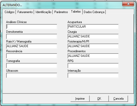 1.5) TABELAS Informar a tabela utilizada para cada tipo de procedimento contratado