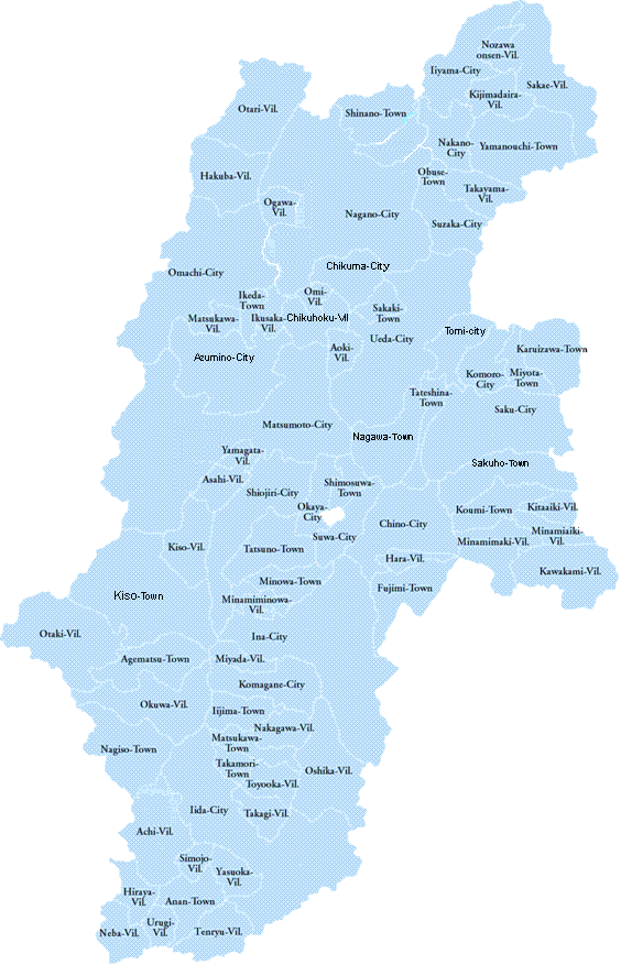 MAPAS Municípios / Cidades / Vilas da Província de Nagano Iizuna- Town Principais atividades dos municípios, cidades e vilas: Apagar incêndios e prestar serviços de emergência (esses serviços são