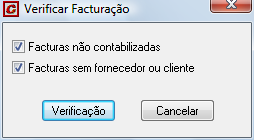 GRUPO VERIFICAR Verificar A função Verificar permite realizar várias verificações relacionadas com a facturação: