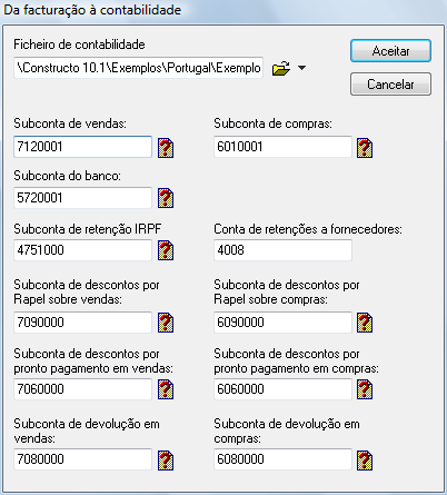 Ligação com a contabilidade (Constructo-Conta) O ícone Da facturação para a contabilidade, situada na janela da função Facturação>Gestão de facturas permite contabilizar as facturas, gerando