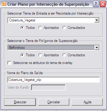 2ª Etapa: Cortando temas a partir do tema do seu município (máscara) Clique com o botão direito sobre a Vista Bases na tela Vista/Tema e selecione o comando Operações Geográficas / Intersecção; Na