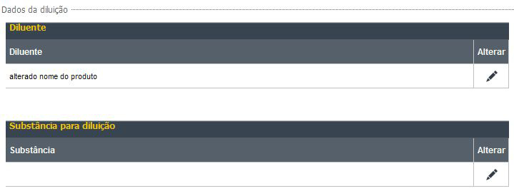Dados da diluição: inserir as informações dos diluentes. Diluente: Esse campo somente será apresentado quando o produto for classificado na modal Produto como diluente do medicamento.