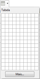 Tabela (CTRL+F12): Quando clicado exibe a janela abaixo. Nessa janela o usuário define manualmente o tamanho da tabela. Ao clicar na setinha ao do botão, são exibidas as opções abaixo.