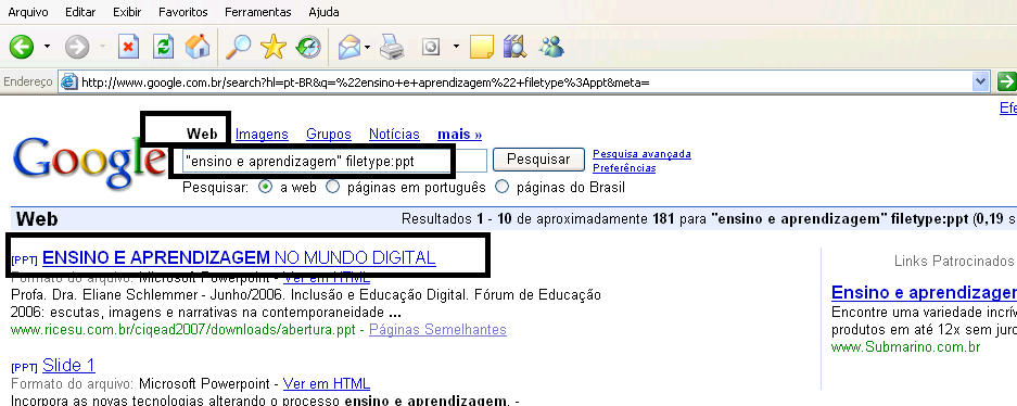 Resultado da pesquisa no Google: Expressão