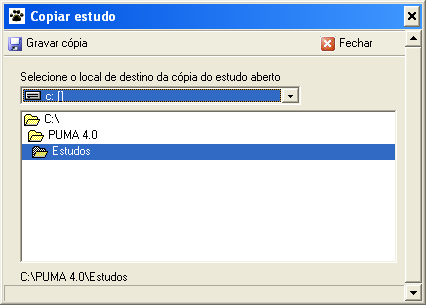 2.4.2.6 - Estudo / Estudo Aberto / Segurança / Copiar Estudo para outro local Esta opção permite que o usuário crie uma outra cópia do Estudo, não mais com a extensão.bak, mas como.