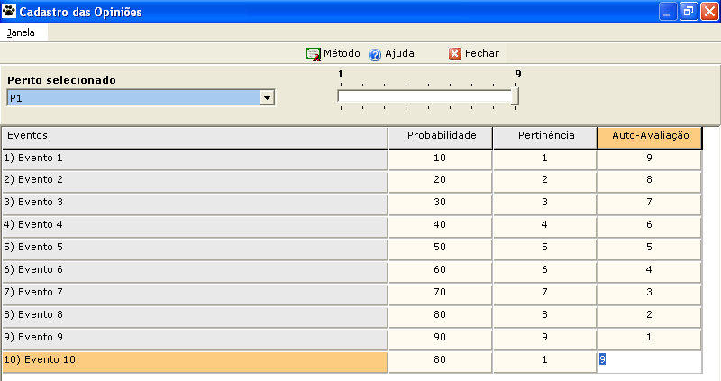 Caso o usuário não tenha cadastrado previamente os Eventos, ou tenha cadastrado apenas um, o software não abrirá a tela Cadastro de Opiniões e emitirá um Aviso: O GC (Aluno) selecionará, um a um, os