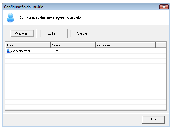 3. Clique Adicionar para adicionar uma conta de usuário. Para editar uma conta de usuário: 1.