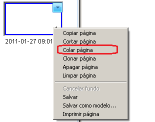 Para colar a página copiada ou cortada: Execute uma das seguintes operações: Clique na seta do menu na miniatura da página, e então selecione Colar página.