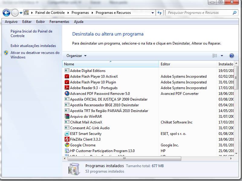 Como um exemplo prático de alteração na instalação de um programa, imagine que você instalou o Microsoft Office 2007 e na hora da instalação adicionou apenas o Word e o Excel.