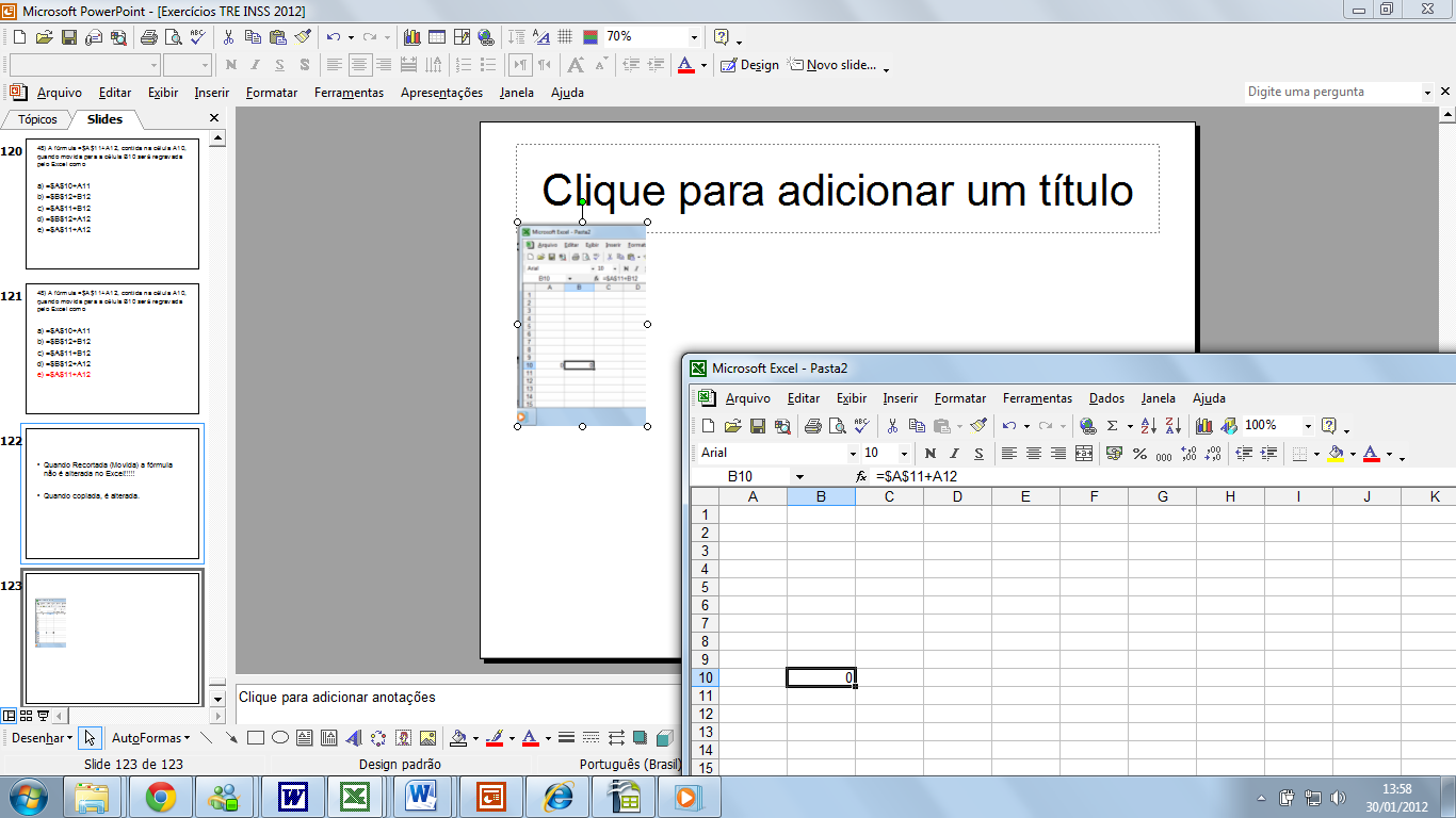 11- (FCC - Banco do Brasil - 2010) No Excel ou Calc, uma planilha apresenta os seguintes dados: A1 = 2, B1 = 3, C1 = 4 A célula D1 tem a
