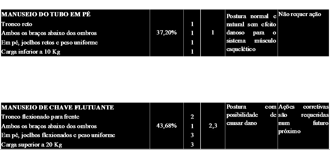 Figura 8: Resultados do agrupamento das tarefas e aplicação de método OWAS. 7.1.