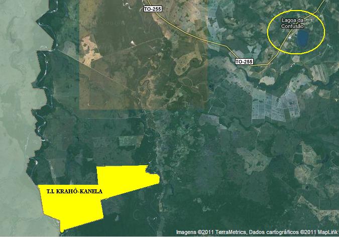 Figura 12 Localização da Terra Indígena Krahô-Kanela em relação à Lagoa da Confusão Fonte: <http://pib.socioambiental.org/caracterizacao.php?id_arp=4172>. Adaptado. Acesso em 23/07 de 2011.