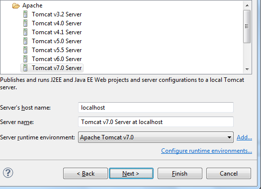 Tutorial JSF, Facelets, Hibernate com JPA, Spring e PrimeFaces - 8 Na próxima aba selecione o Apache/Tomcat v7.