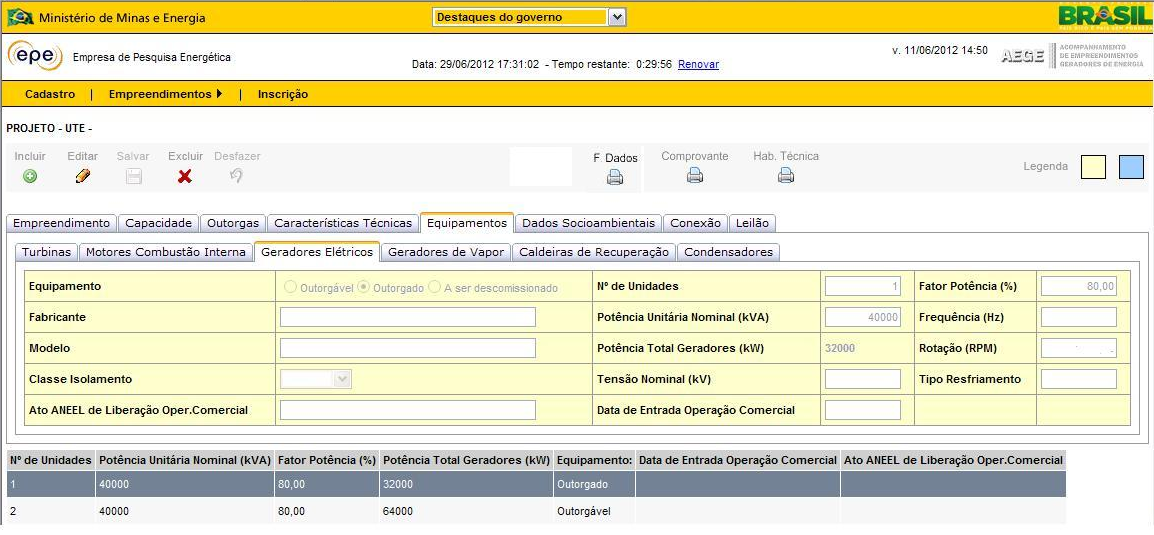 Para as UFV, nas guias Módulos Fotovoltaicos e Inversores, basta informar o Fabricante e Modelos dos equipamentos. O AEGE preencherá automaticamente os demais campos.