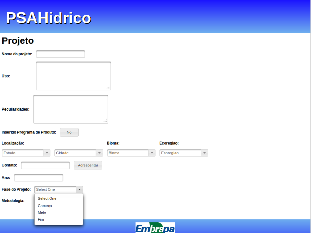 Projeto Apoio PSA-Hídrico Banco de Dados PSA e SA (apoio do CNPTIA) (mais de 300