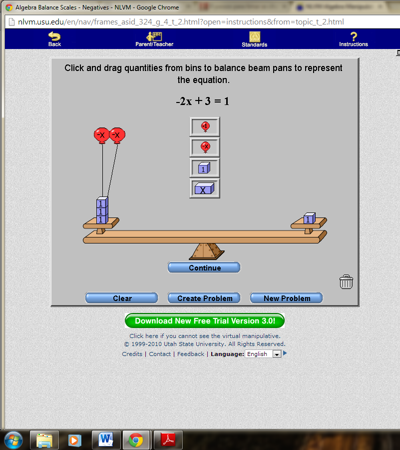 No link álgebra balance scales-negatives, algumas outras equações um pouco mais complexas podem ser criadas.