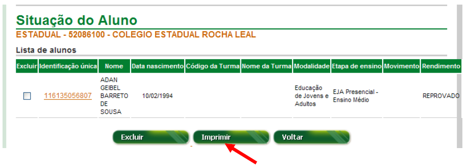 32 Para alterar informação de Rendimento/Concluinte ou Movimento dos alunos admitidos após o Censo, clique na Identificação única do aluno. Altere os dados e clique em Salvar.