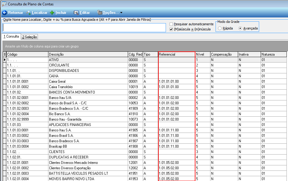 Figura 11 Organização de Pastas. A Figura 12 mostra a tela de consulta das inclusões dos Códigos Referenciais. Figura 12 Consulta Plano de Contas. 2.