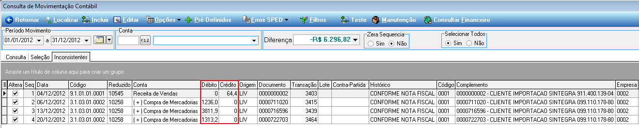 Figura 15 Movimento Contábil - Localiza Erros SPED.