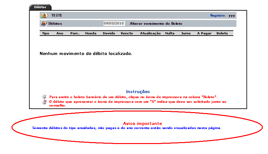 Nenhum movimento de débito localizado.