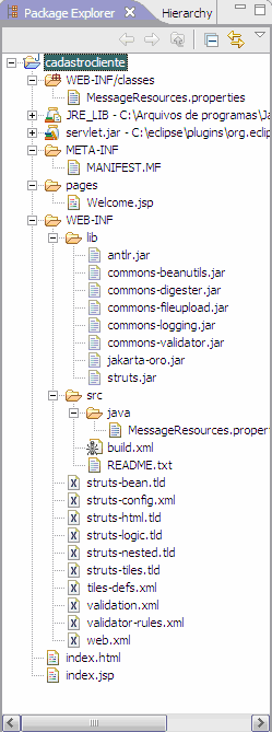 Figura 11: Substituindo Arquivos e Pastas com Mesmo Nome Pronta o Struts já esta adicionada ao projeto, o Package Explorer ficara assim