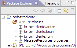 Figura 24: Definindo o Nome do Pacote Faça a mesma ação para os seguintes pacotes: br.com.cliente.action br.com.cliente.form Package Explorer (Figura 25): Pronto os pacotes já estão criados.