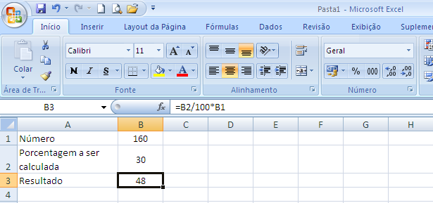 Exemplo 4: Cálculo de uma porcentagem a ser definida. Este exemplo é parecido com o Exemplo 1, porém podemos definir qual a porcentagem a ser calculada (no exemplo 1 ela estava fixada em 35%).