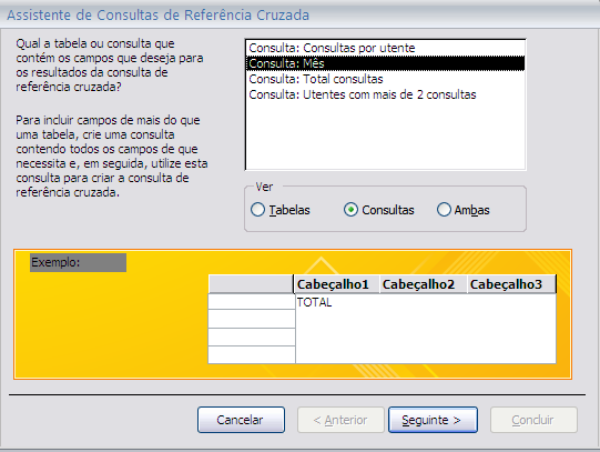 2. Seleccione Assistente de Consulta de Referência Cruzada. 3.