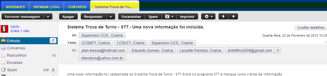 A figura 4 mostra as informações cadastradas em colunas como a numeração do item cadastrado, a data do cadastro, o título, o responsável pela inclusão da informação, quantos operadores de