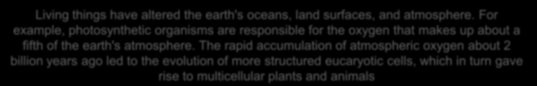 NÍVEIS DE O 2 NA ATMOSFERA AO LONGO DO TEMPO Living things have altered the earth's oceans, land surfaces,