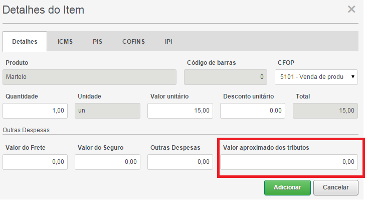 Atenção: Acesse a aba ICMS, PIS, COFINS e IPI para informar suas alíquotas e seus CSTs (Código de Situação