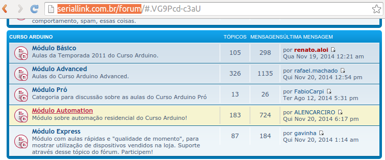 Passo 1 Acesse o Fórum da Serial Link para pegar a versão mais atual do código-fonte. 1 1.