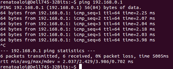 Resultados para o comando ping no Linux: Endereço IP do Roteador Vejamos: Se o Endereço IP do seu computador possui o terceiro byte zero (0) significa que o Endereço IP do Roteador é 192.168.0.1 endereços ideais para seu Arduino vão de 192.