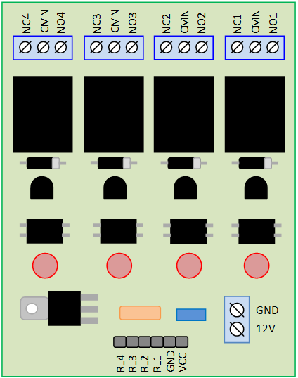 Módulo de Relê 4 Canais Este módulo possui 4 saídas para acionamento de dispositivos que não são compatíveis com o Arduino, como lâmpadas, motores, solenóides etc.