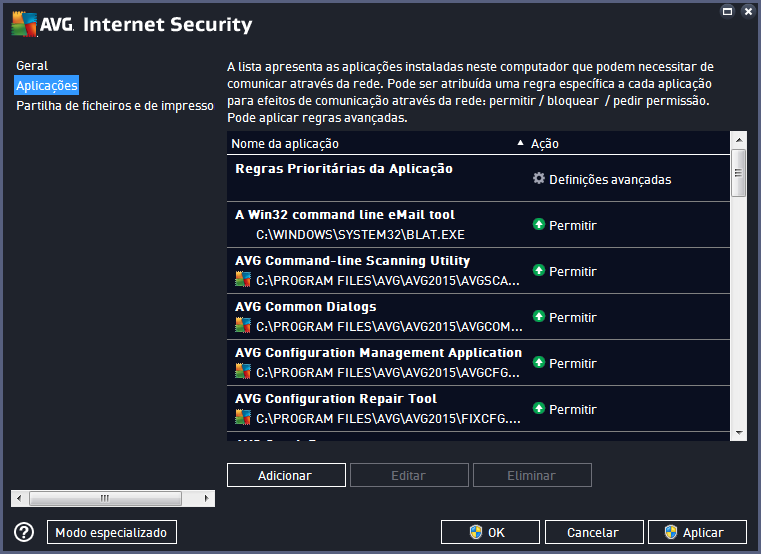 sempre estabelecer ligação no futuro. No caso de outras aplicações, a Firewall decide se a ligação deve ser permitida ou bloqueada com base no comportamento da aplicação.