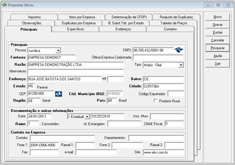 2. Cadastros Os cadastros deste menu são compartilhados com todos os módulos do FOX (Estoque, Compras, Financeiro, Produção, Assistência Técnica, bem como com o Portal de Vendas e B.I.