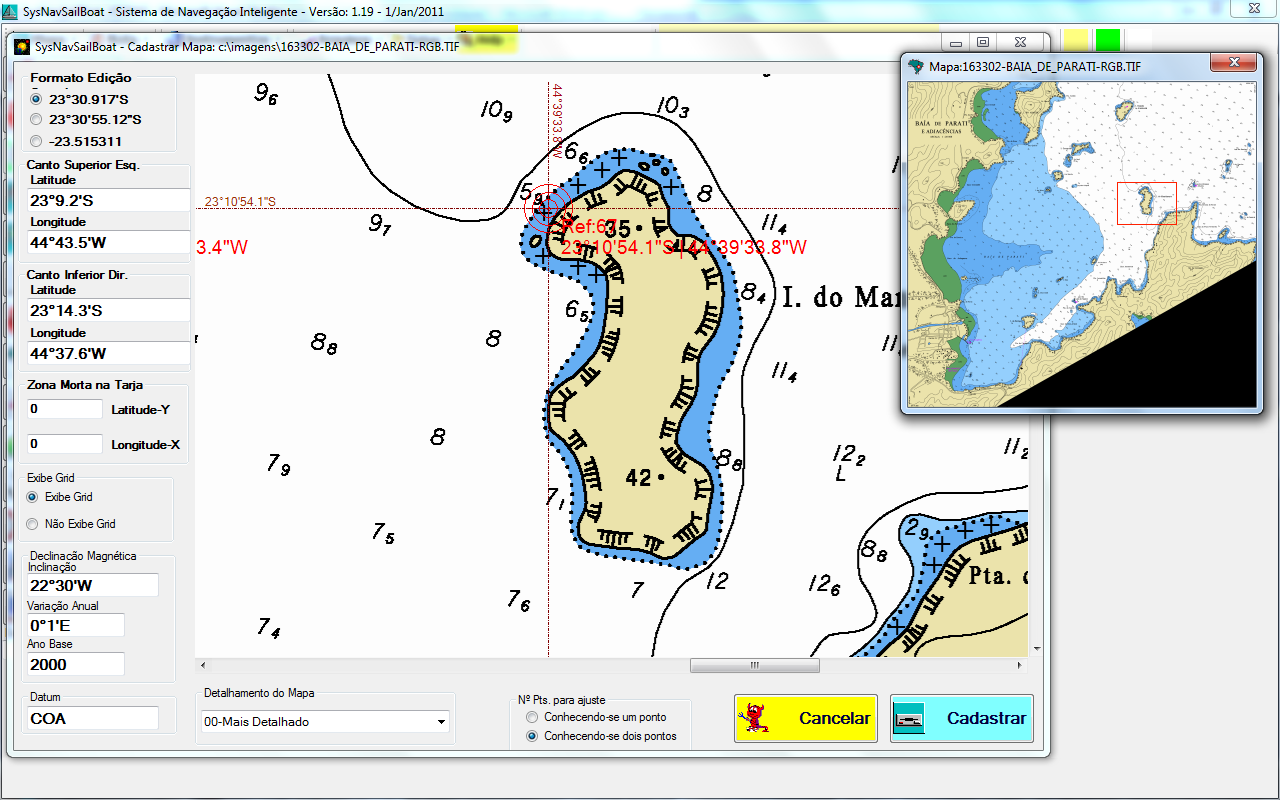 Na Figura 3 ilustra-se o cadastramento de um novo mapa enquanto a coleta e a navegação estão ocorrendo sendo que o Map Viewer está mostrando o mapa a cadastrar.