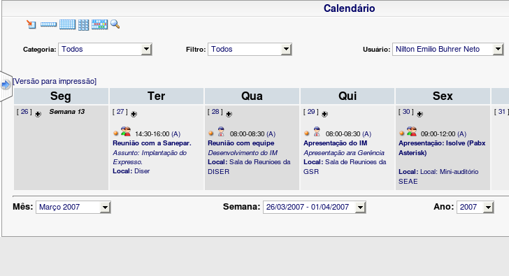 Demonstração (5/8) Agenda de Eventos.