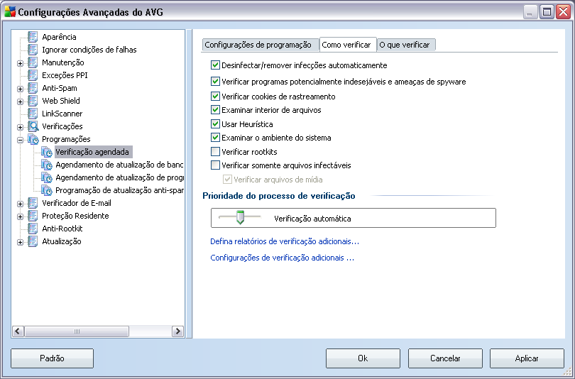 a verificação: Na guia Como verificar, você encontrará uma lista de parâmetros de verificação que podem ser ativados ou desativados.