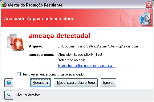 10.11.3. Detecção da Proteção Residente A Proteção Residente verifica os arquivos à medida que são copiados, abertos ou salvos.