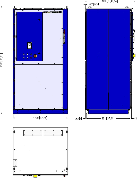 Instalação e Conexão.1.3 Dimensões do Painel e do Braço A SSW7000 é fornecida em painel com as seguintes dimensões externas: 109,8 [43.14] 8,7 [0.34] 236 [93.11] 1200 [47.24] 2, [1] 91 [37.