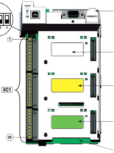 Instalação e Conexão S1 ON 1 2 3 4 MEMORY Slot 1 Slot 1 (branco) XC1 Slot 2 (amarelo) Slot 3 (verde) 29 Slot 4 Nota: para verificar os acessórios disponíveis para cada slot, consultar a tabela 8.1. Figura.